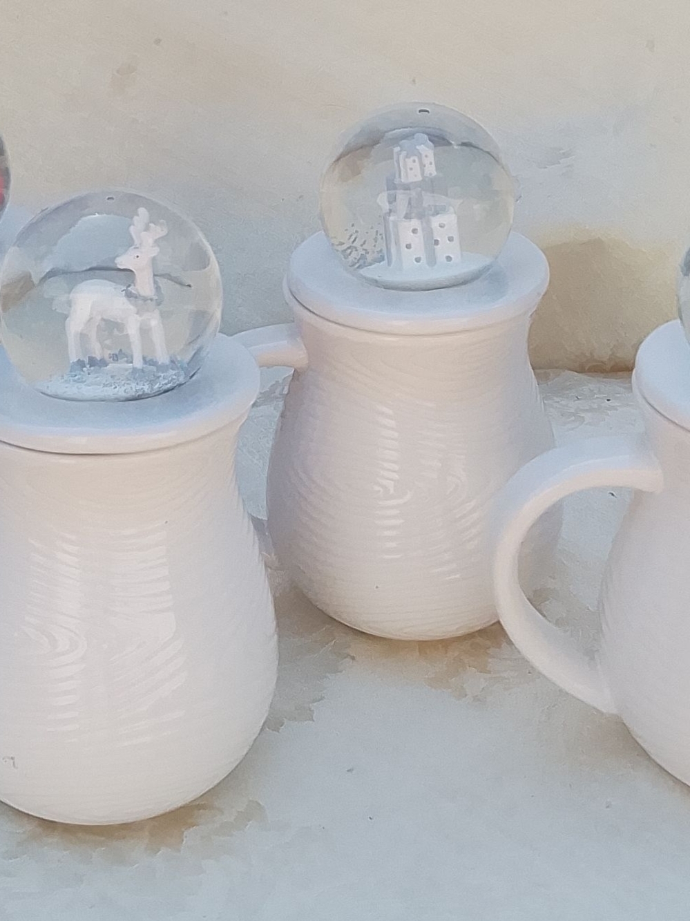 Temp-tations Frosty Forest Snow Globe Mugs Set Of Four White Woodland Embossed